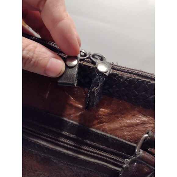 Vintage Faux Leather Brown Distressed And Patchwork Braided Handbag - Picture 6 of 8